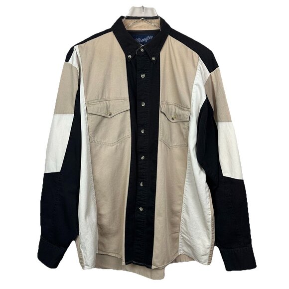 Wrangler Other - Vtg Wrangler Shirt Mens Sz L Western Rodeo Cowboy Brushpopper Color Block Button